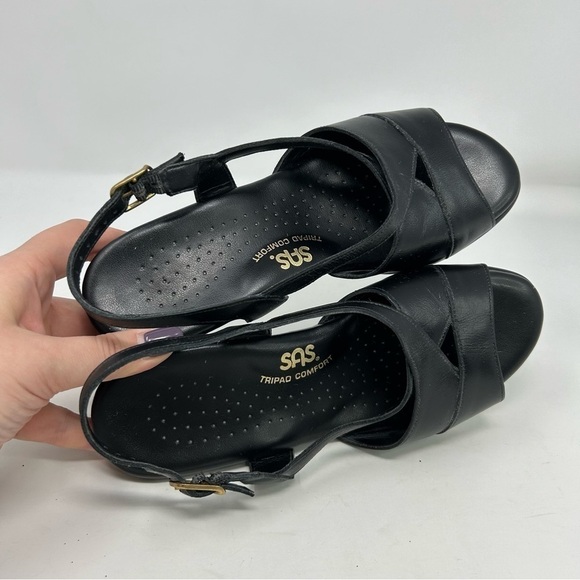 SAS Tripad Comfort Black Leather Slingback Small Wedge Sandals Size 6.5 W - Picture 10 of 14